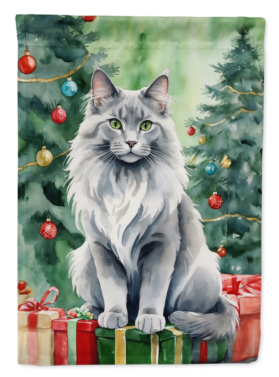DAC7235GF 15.5 x 11.25 in. Nebelung Cat by the Christmas Tree Garden Flag