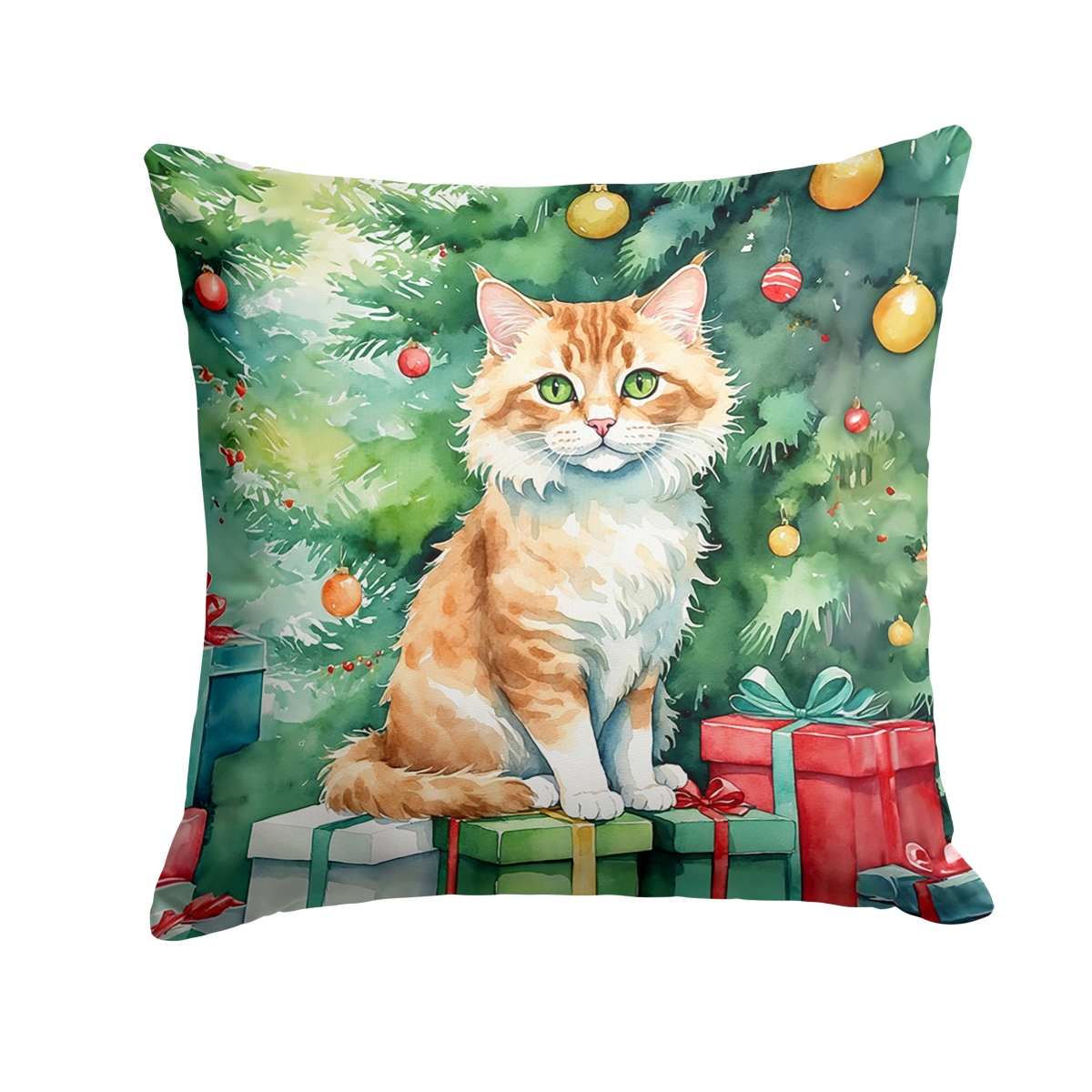 Skookum Cat Christmas Throw Pillow - Multicolor - 14 x 14 in. - Water-Resistant