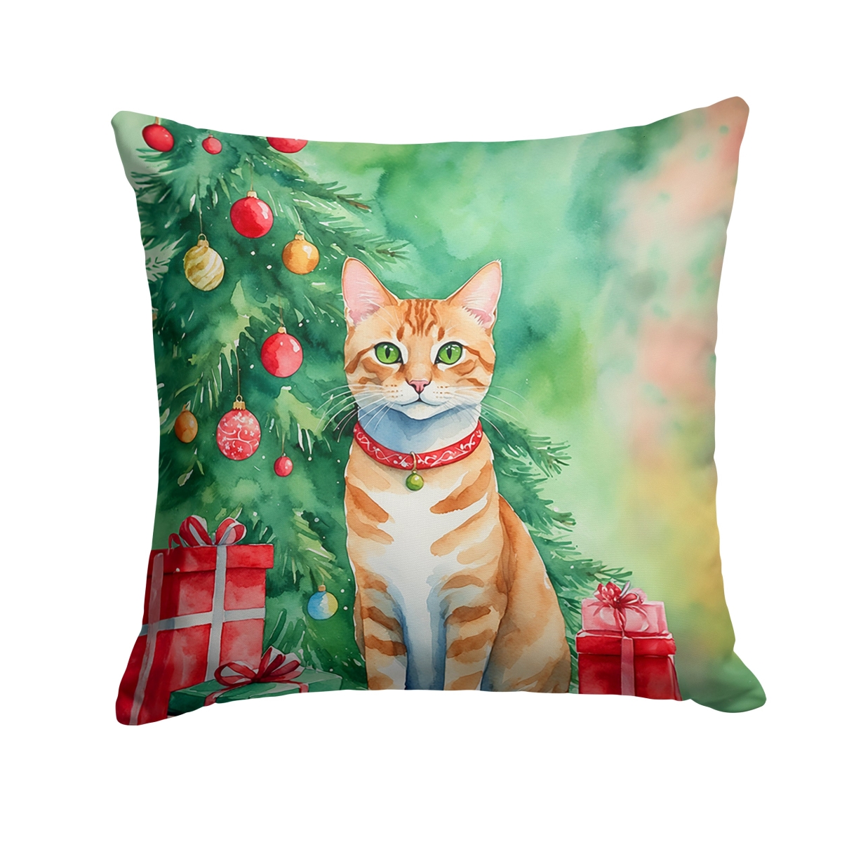 DAC7193PW1818 18 x 18 in. Arabian Mau Cat by the Christmas Tree Throw Pillow