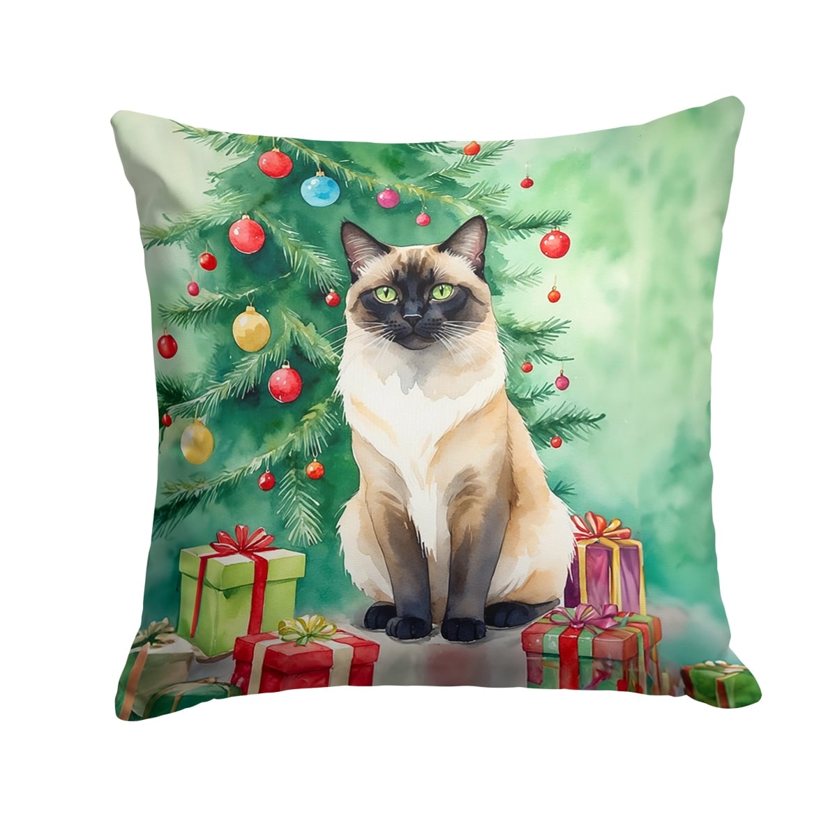DAC7198PW1818 18 x 18 in. Birman Cat by the Christmas Tree Throw Pillow