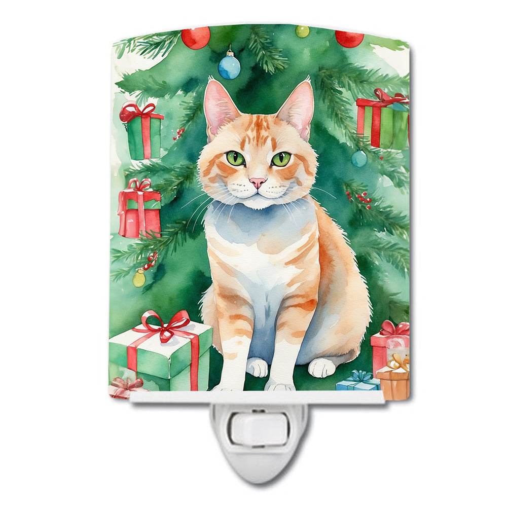 DAC7269CNL 6 x 4 in. Ural Rex Cat by the Christmas Tree Ceramic Night Light