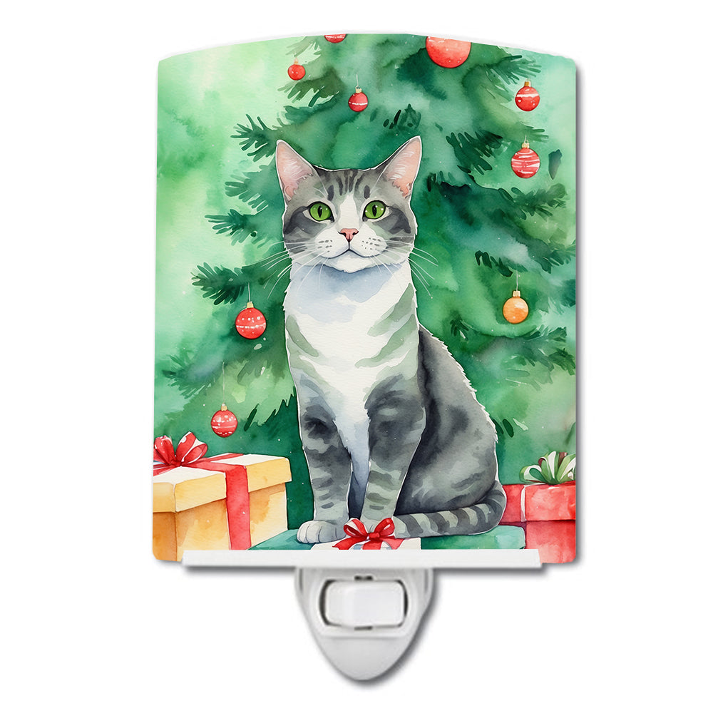 DAC7270CNL 6 x 4 in. Ural Rex Cat by the Christmas Tree Ceramic Night Light