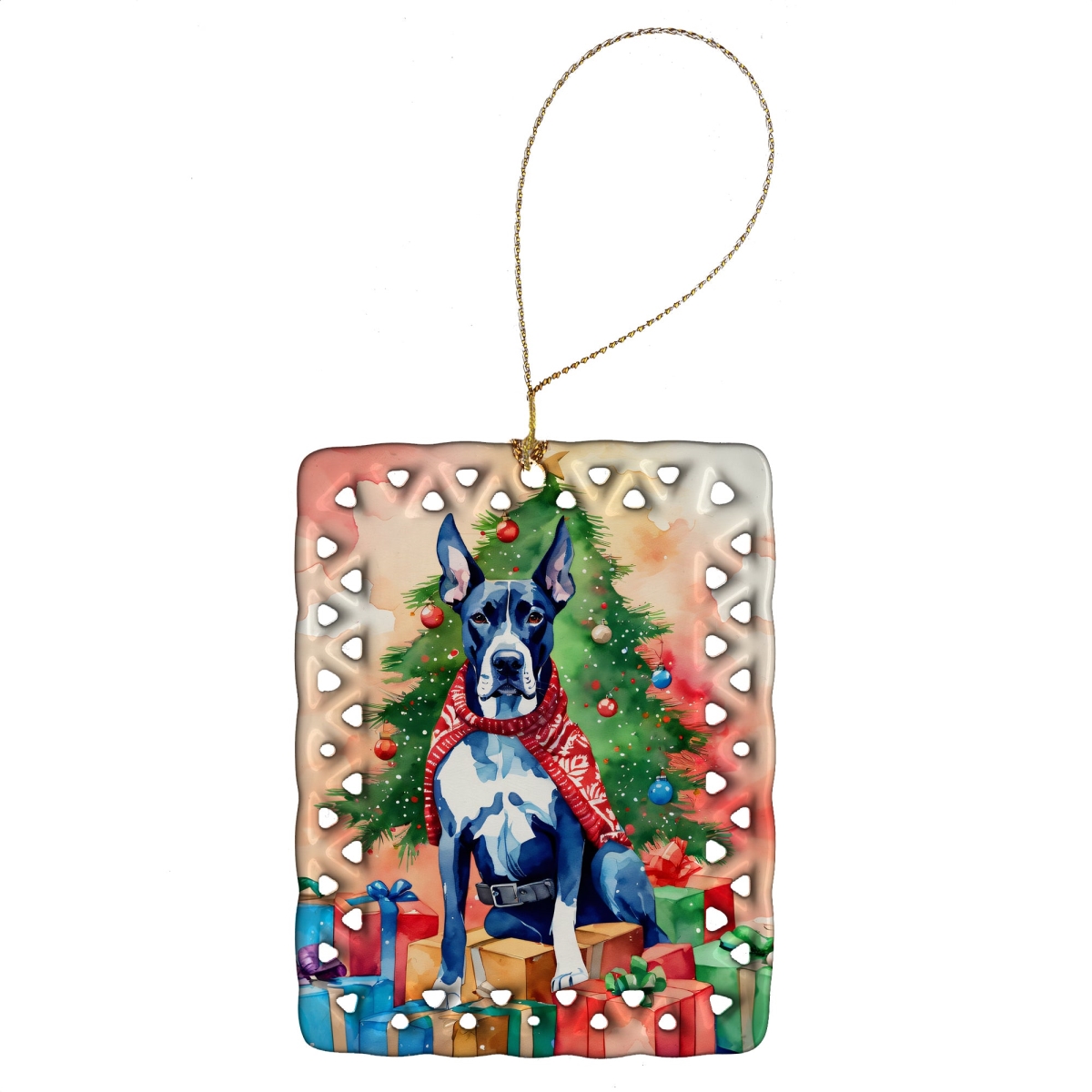 DAC3482CO2 3.4 x 2.6 in. Great Dane Christmas Porcelain Ornament