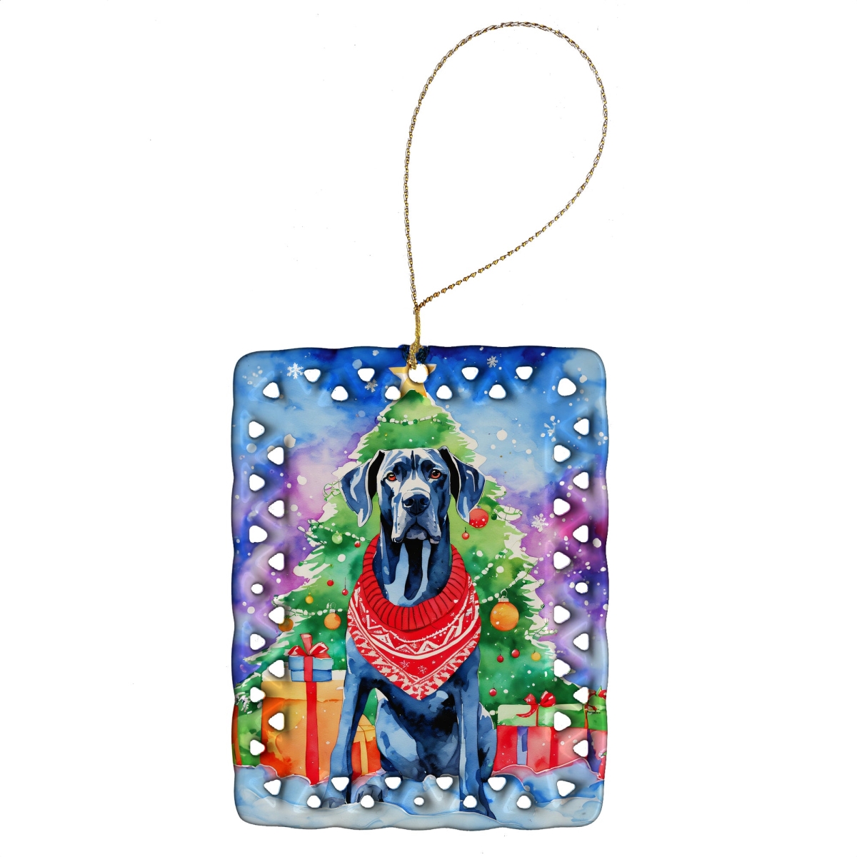 DAC3484CO2 3.4 x 2.6 in. Great Dane Christmas Porcelain Ornament