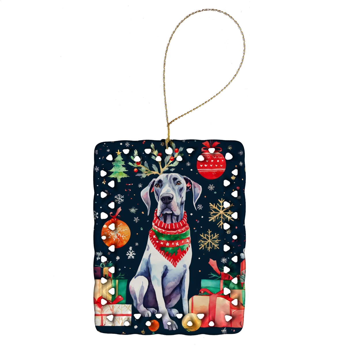 DAC3485CO2 3.4 x 2.6 in. Great Dane Christmas Porcelain Ornament