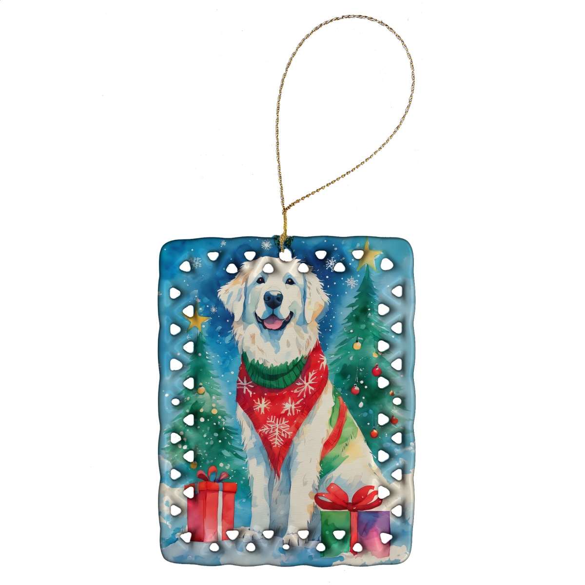 DAC3487CO2 3.4 x 2.6 in. Great Pyrenees Christmas Porcelain Ornament