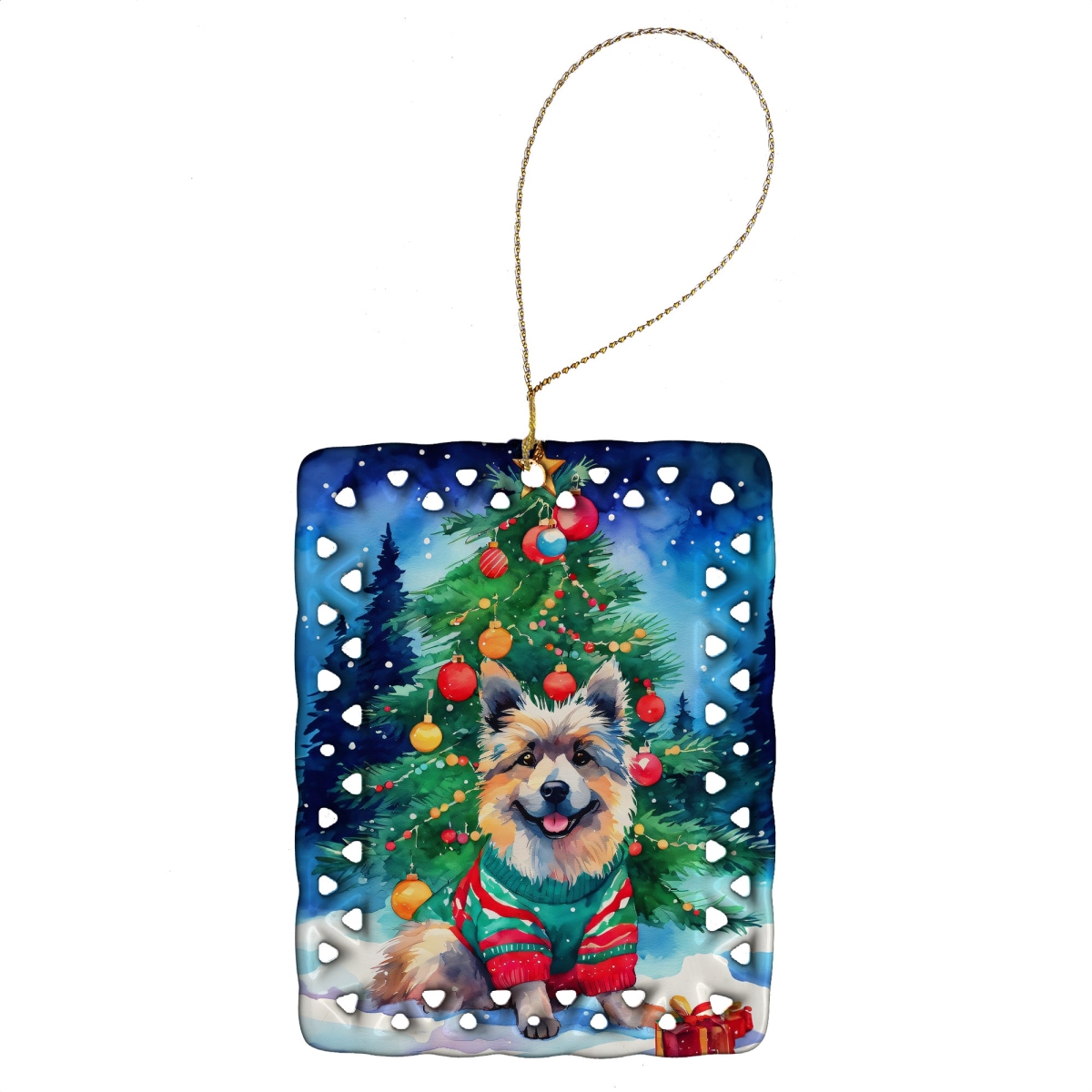 DAC3490CO2 3.4 x 2.6 in. Keeshond Christmas Porcelain Ornament