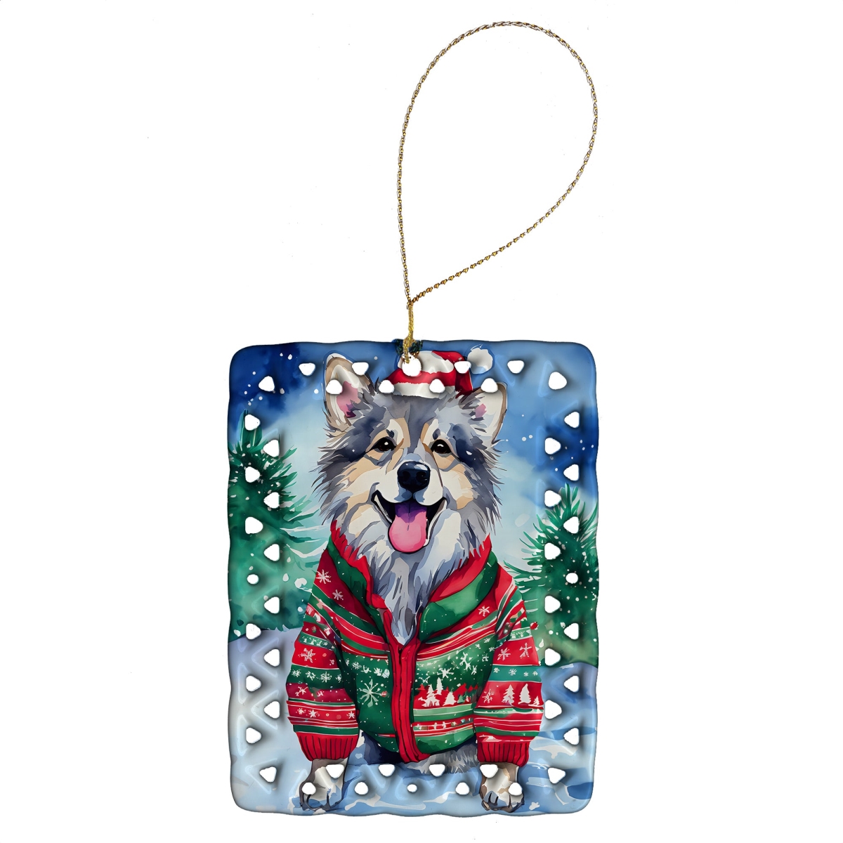 DAC3492CO2 3.4 x 2.6 in. Keeshond Christmas Porcelain Ornament