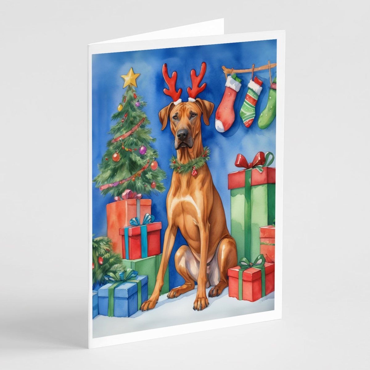 DAC7854GCA7P 5 x 7 in. Rhodesian Ridgeback Christmas Reindeer Greeting Cards, Pack of 8