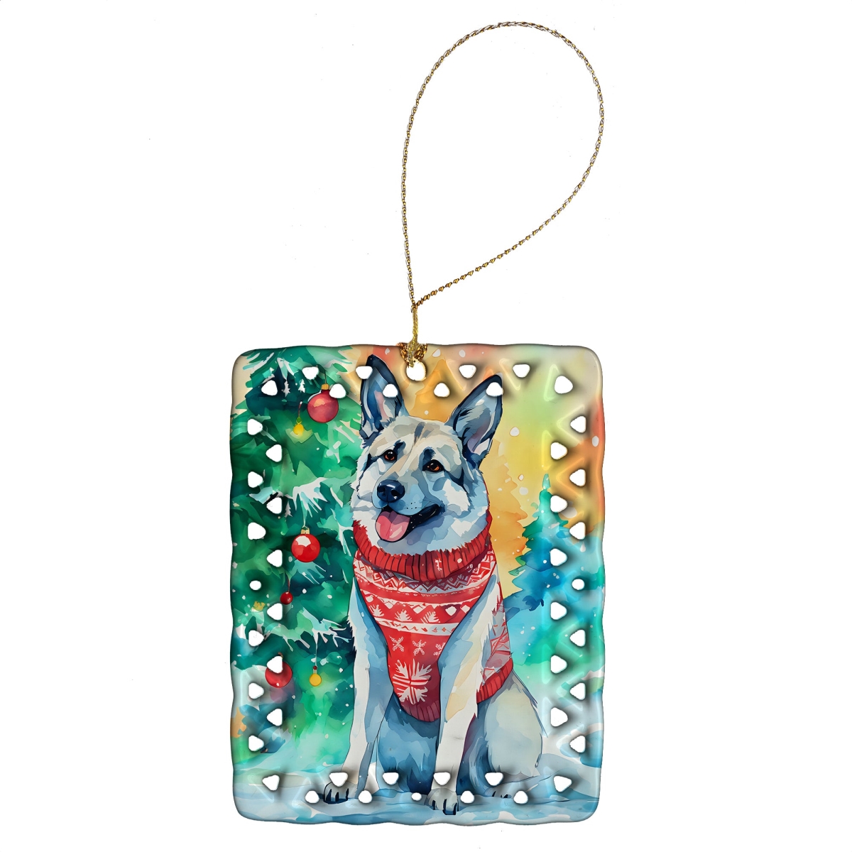 DAC3541CO2 3.4 x 2.6 in. Norwegian Elkhound Christmas Porcelain Ornament