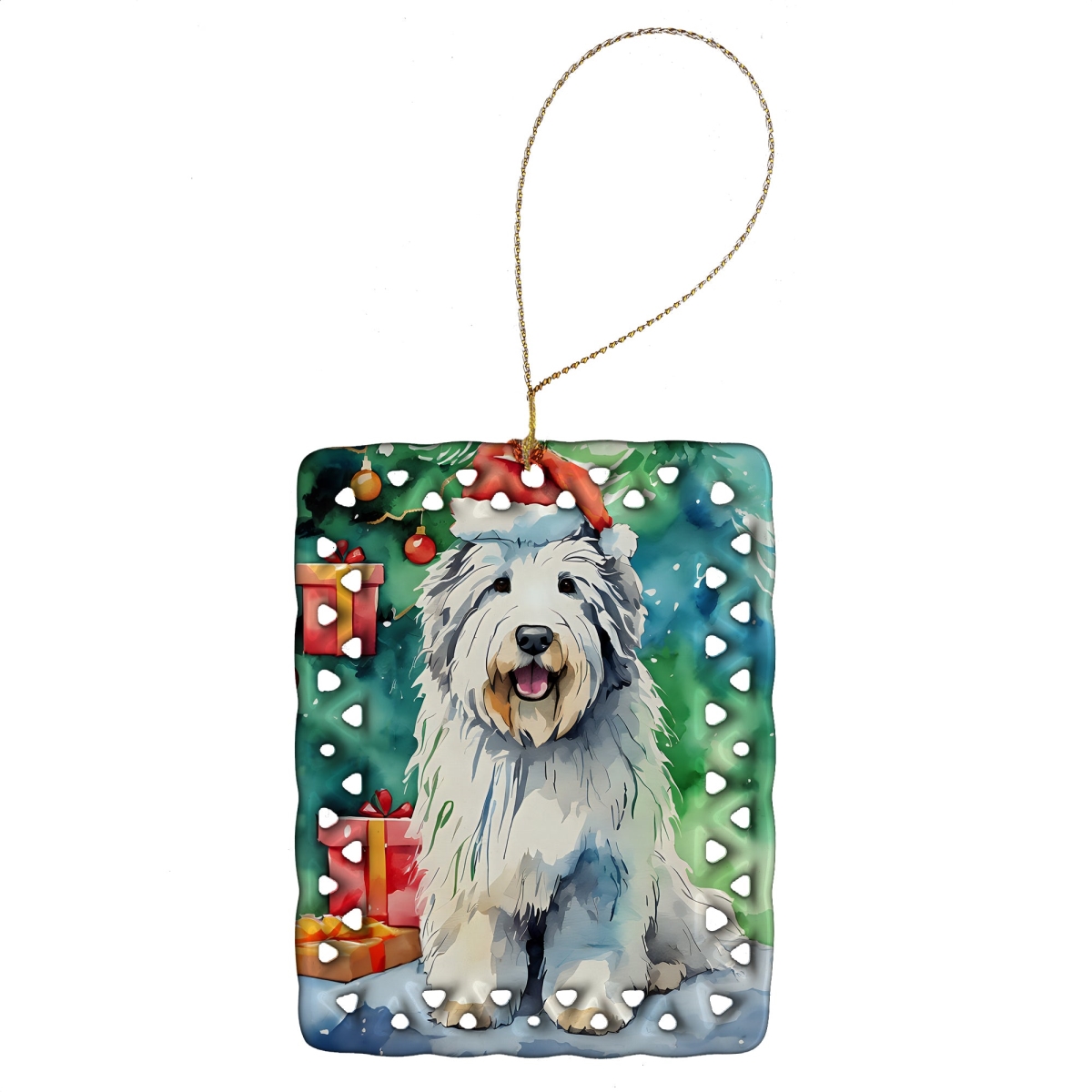 DAC3545CO2 3.4 x 2.6 in. Old English Sheepdog Christmas Porcelain Ornament