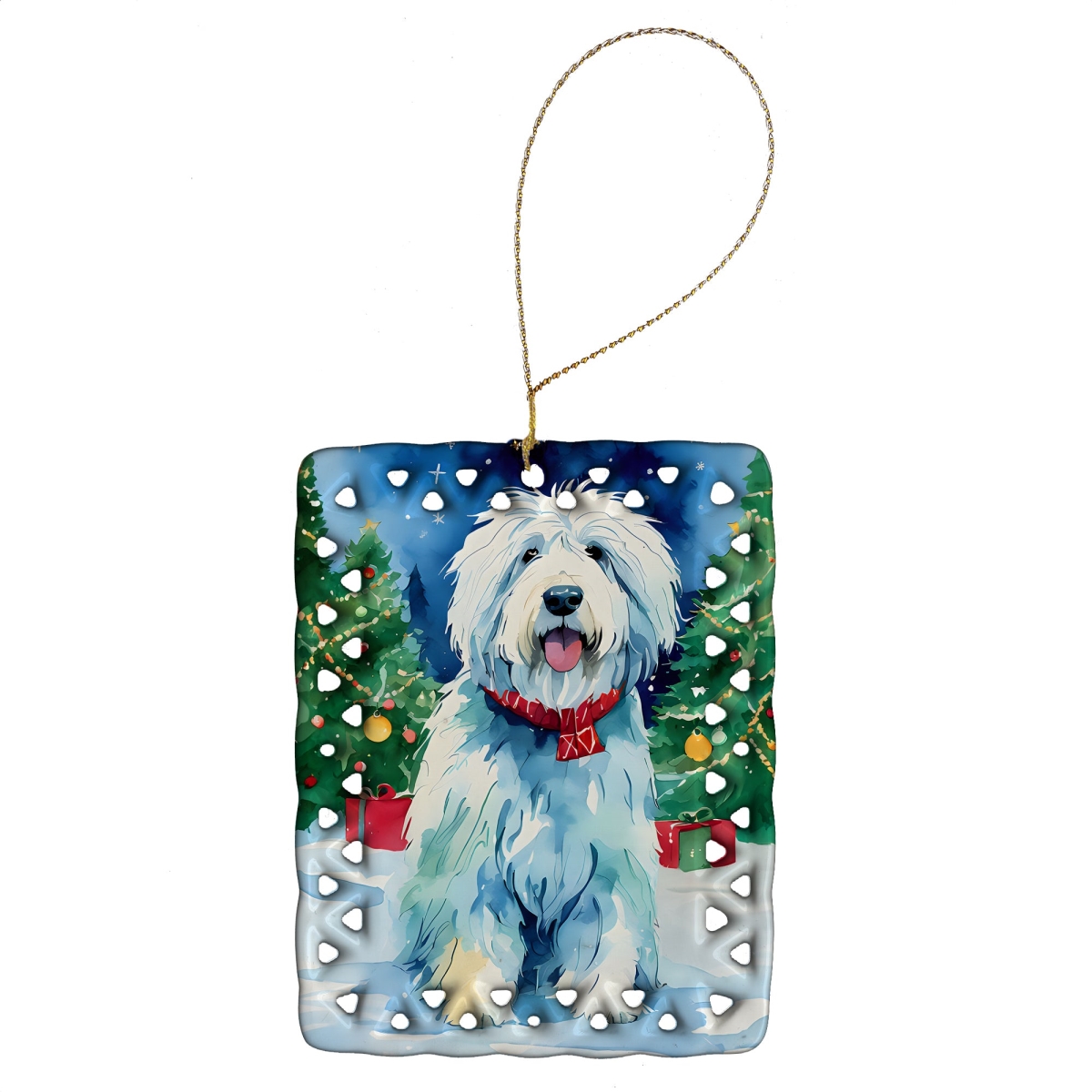 DAC3546CO2 3.4 x 2.6 in. Old English Sheepdog Christmas Porcelain Ornament