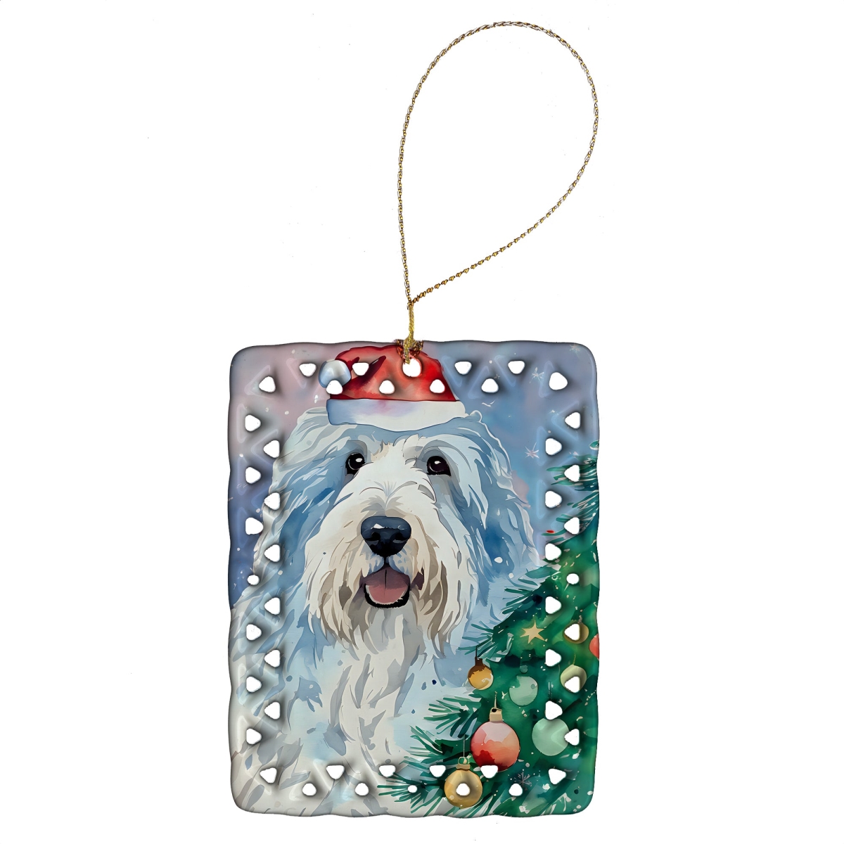DAC3547CO2 3.4 x 2.6 in. Old English Sheepdog Christmas Porcelain Ornament