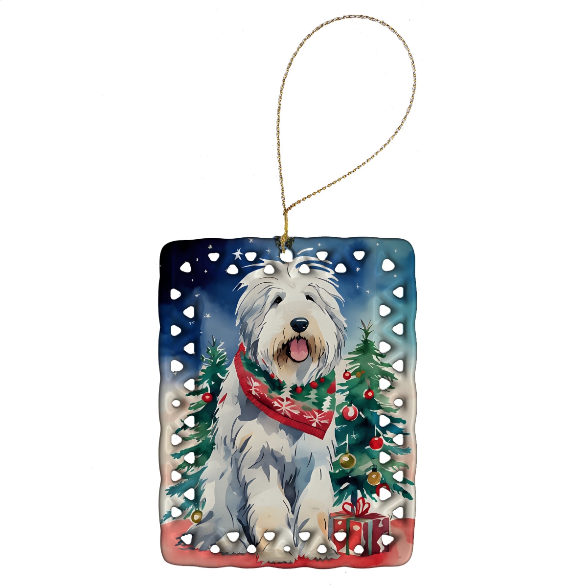 DAC3548CO2 3.4 x 2.6 in. Old English Sheepdog Christmas Porcelain Ornament