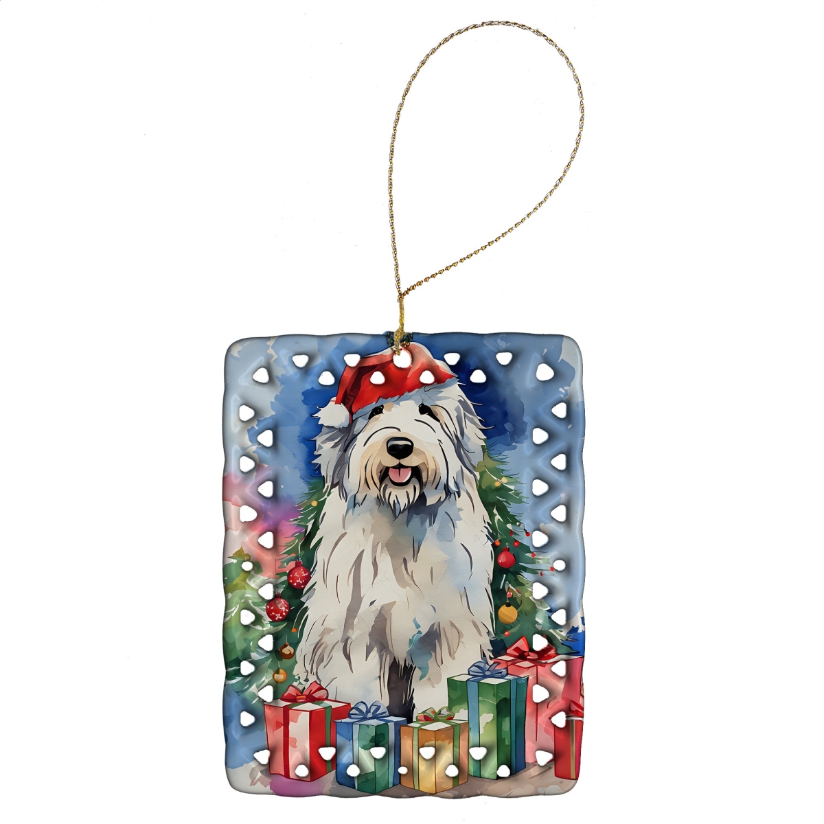 DAC3549CO2 3.4 x 2.6 in. Old English Sheepdog Christmas Porcelain Ornament
