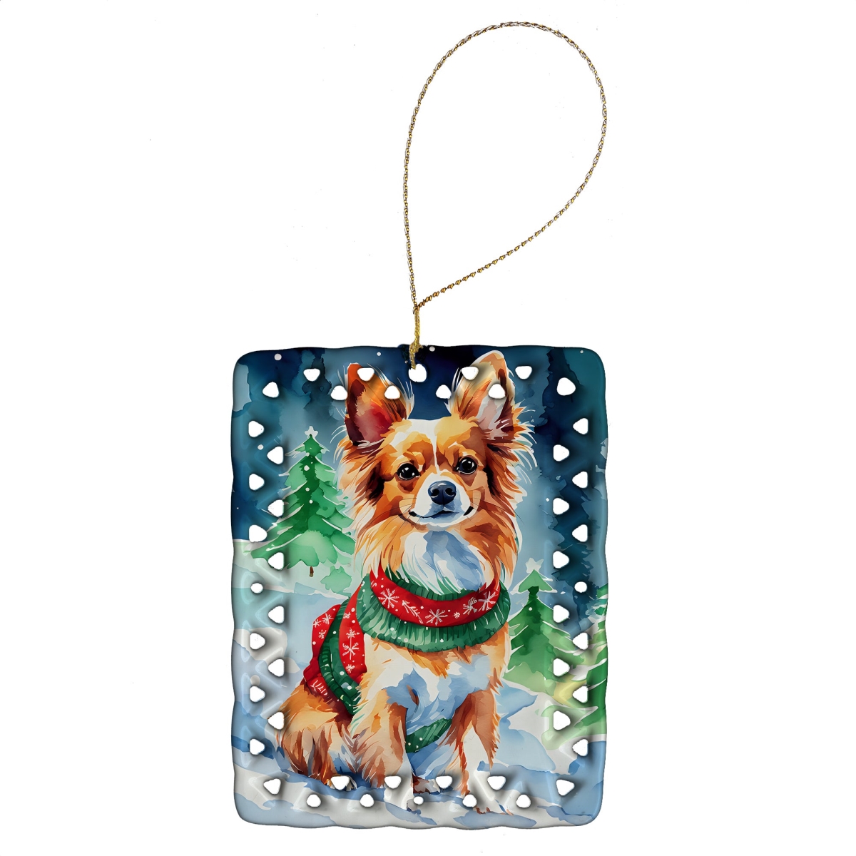 Papillon Christmas Porcelain Ornament - White - 3.4 x 2.6 in. - Customizable