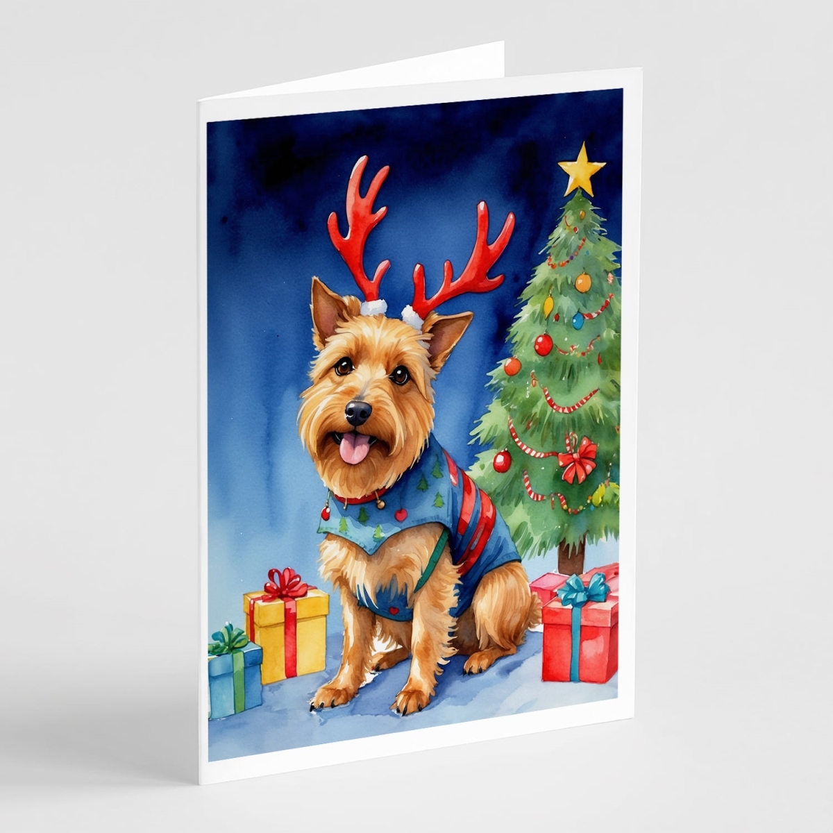 DAC7724GCA7P 5 x 7 in. Australian Terrier Christmas Reindeer Greeting Cards, Pack of 8