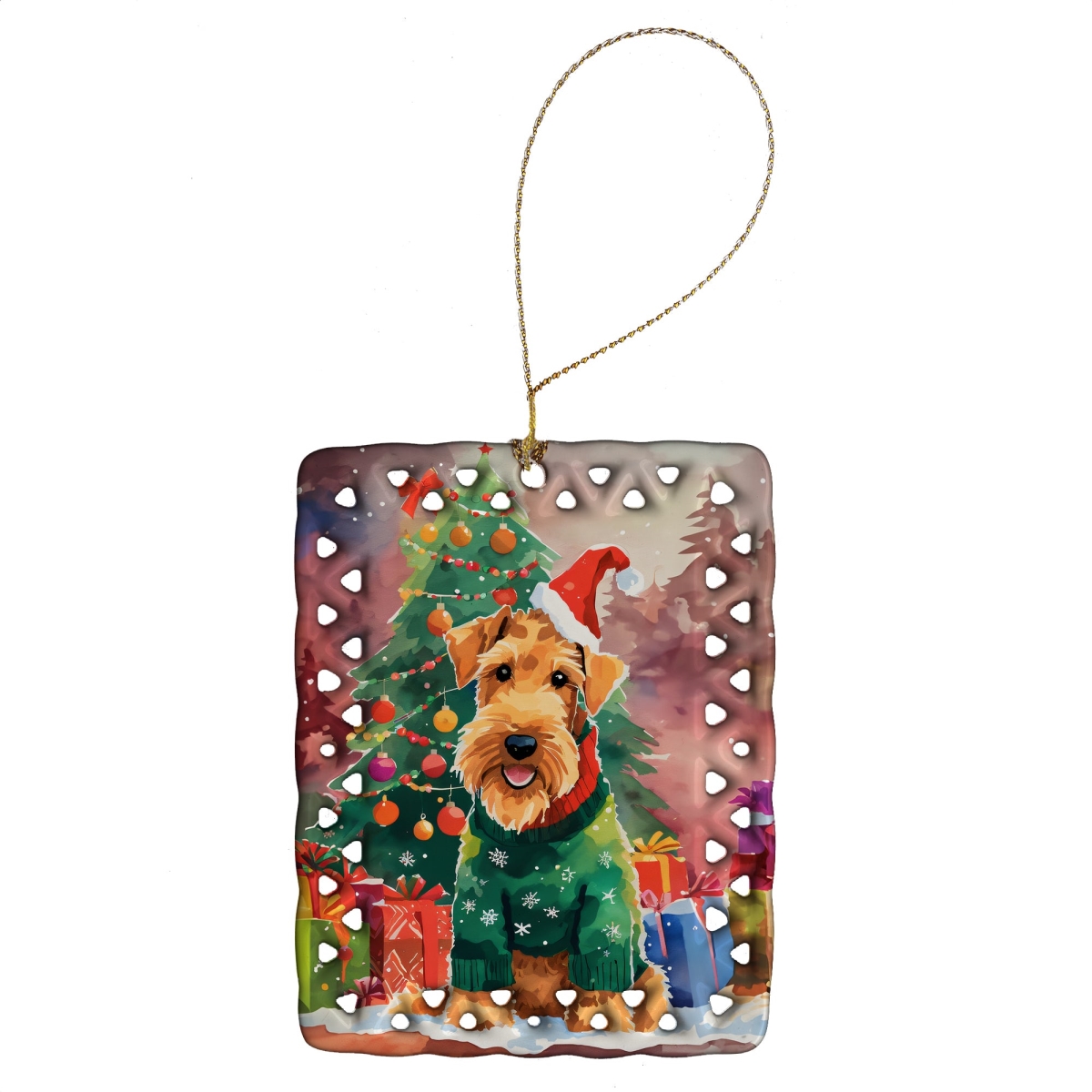 DAC3323CO2 3.4 x 2.6 in. Airedale Terrier Christmas Porcelain Ornament