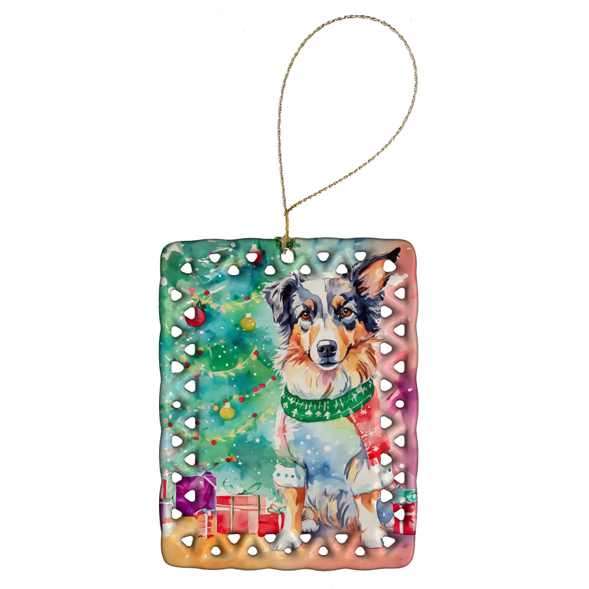 DAC3338CO2 3.4 x 2.6 in. Australian Shepherd Christmas Porcelain Ornament