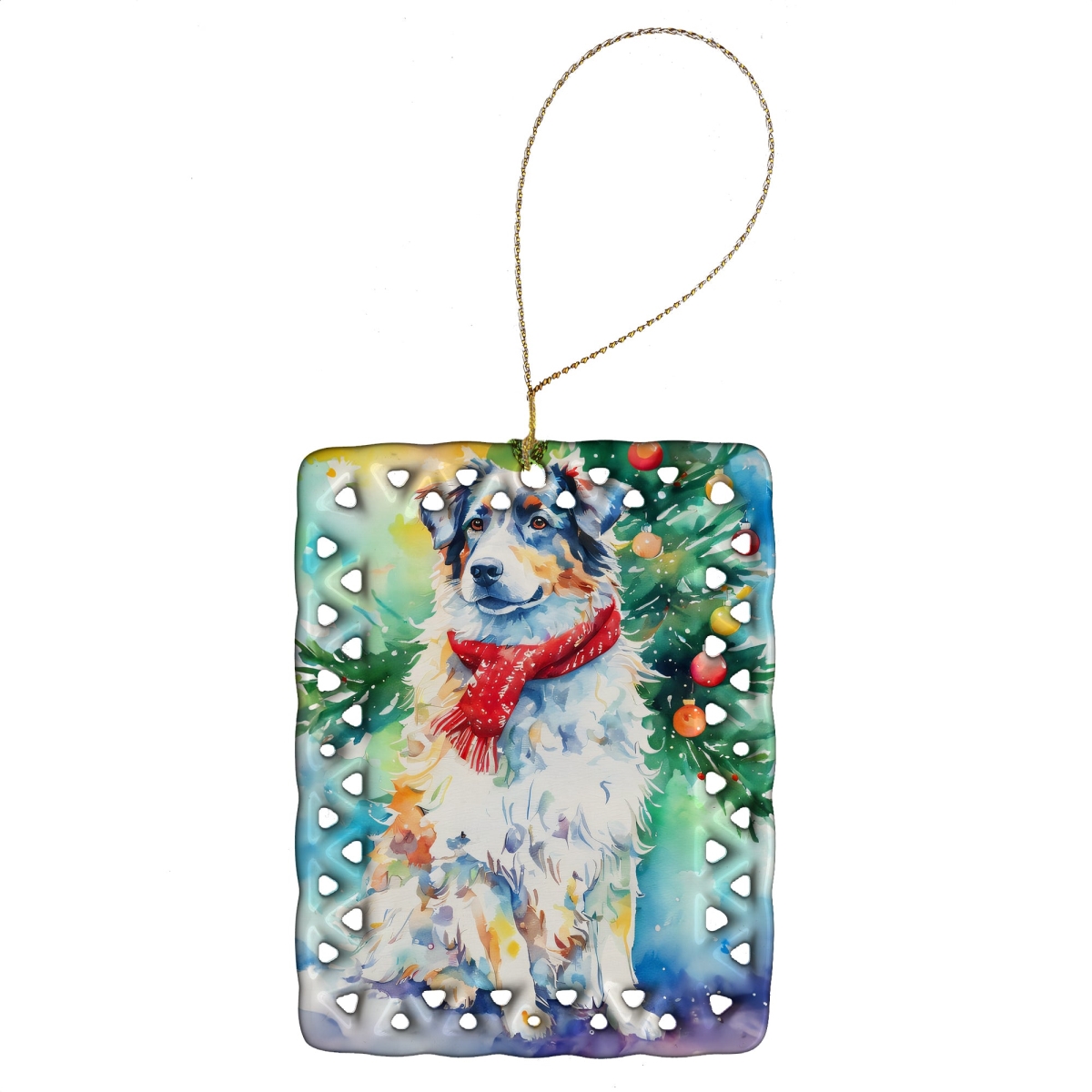 Australian Shepherd Christmas Ornament - White - 3.4 x 2.6 in. - Customizable Back