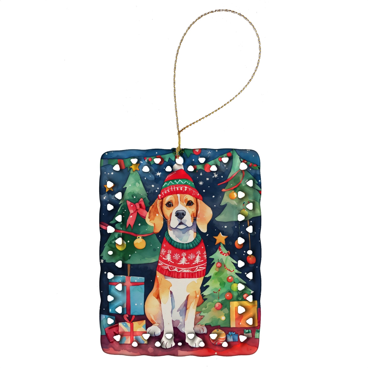 DAC3349CO2 3.4 x 2.6 in. Beagle Christmas Porcelain Ornament