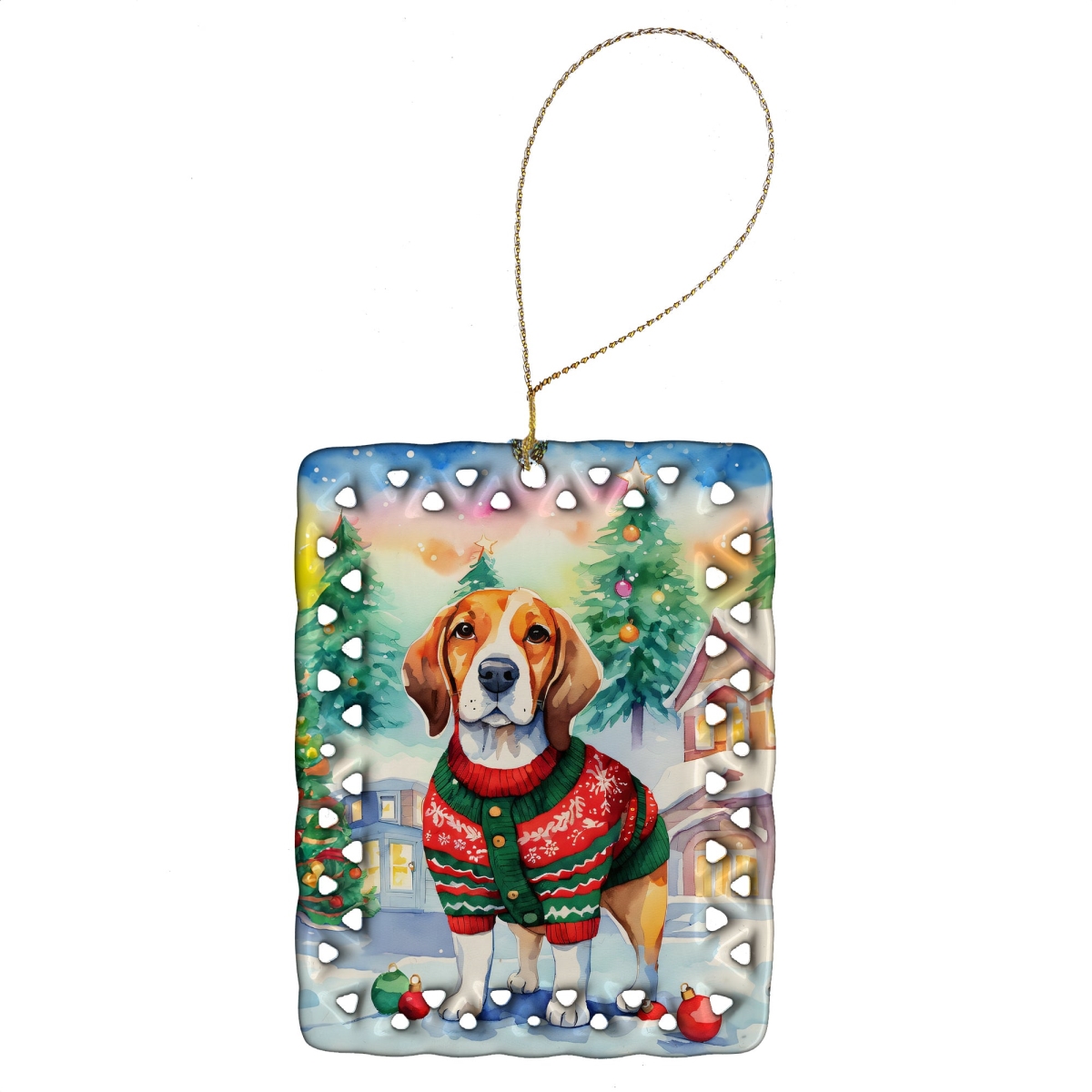 DAC3351CO2 3.4 x 2.6 in. Beagle Christmas Porcelain Ornament