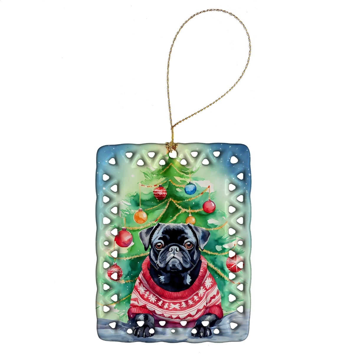 DAC3590CO2 3.4 x 2.6 in. Pug Christmas Porcelain Ornament