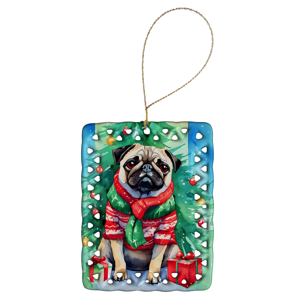 DAC3594CO2 3.4 x 2.6 in. Pug Christmas Porcelain Ornament