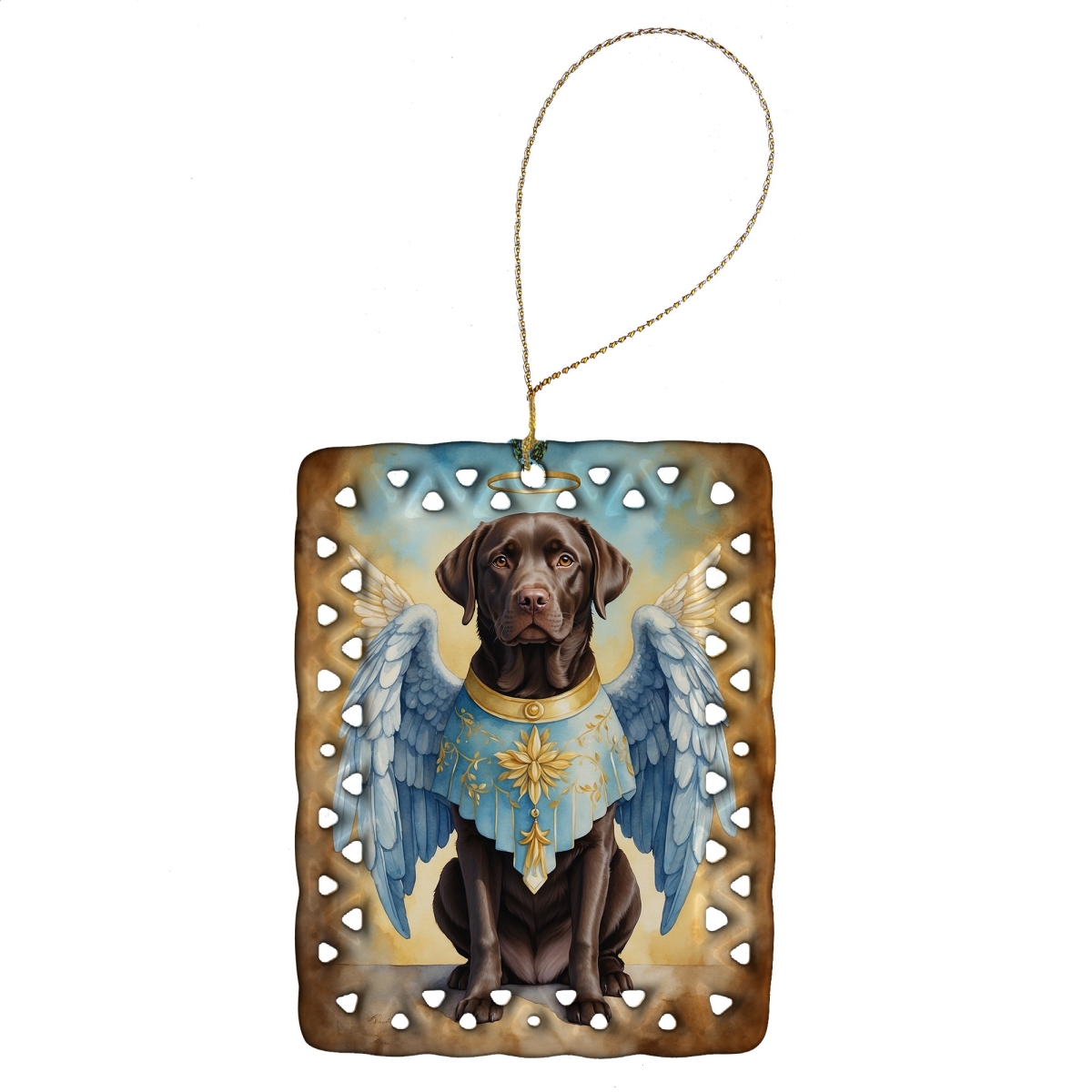 Chocolate Labrador Retriever My Angel Ornament - White - 3.4 x 2.6 in. - Customizable Back