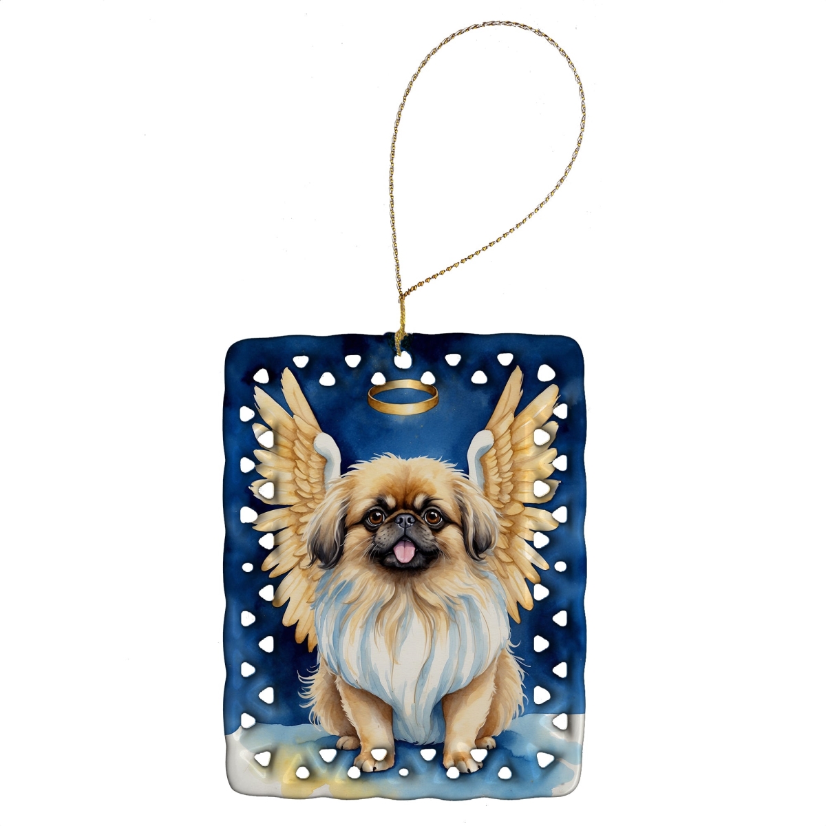 Pekingese My Angel Porcelain Ornament - White - 3.4 x 2.6 in. - Customizable