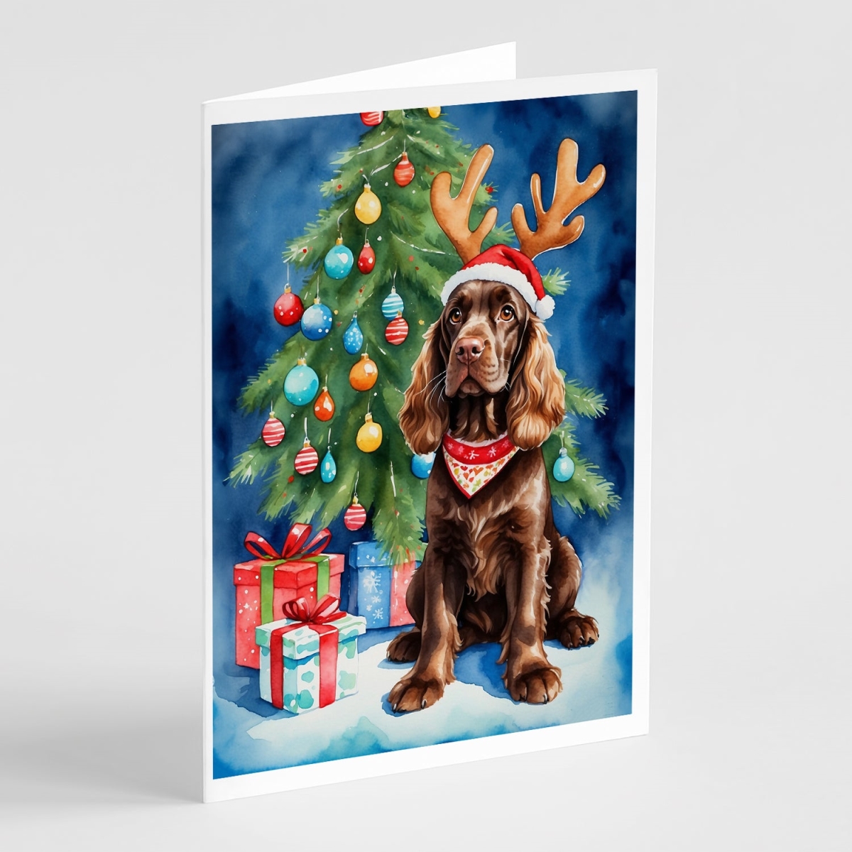 DAC7762GCA7P 5 x 7 in. Chocolate Cocker Spaniel Christmas Reindeer Greeting Cards, Pack of 8