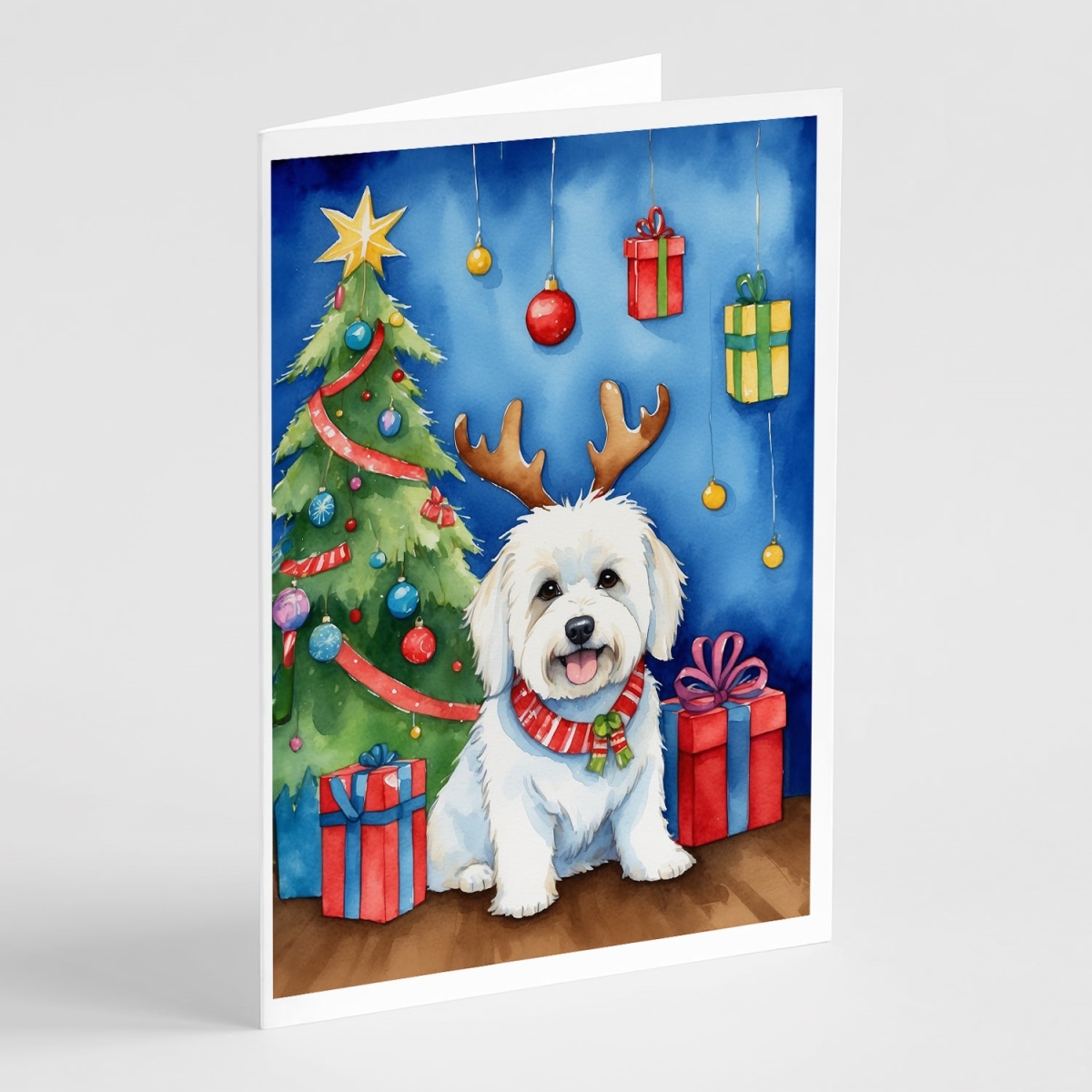 DAC7766GCA7P 5 x 7 in. Coton De Tulear Christmas Reindeer Greeting Cards, Pack of 8