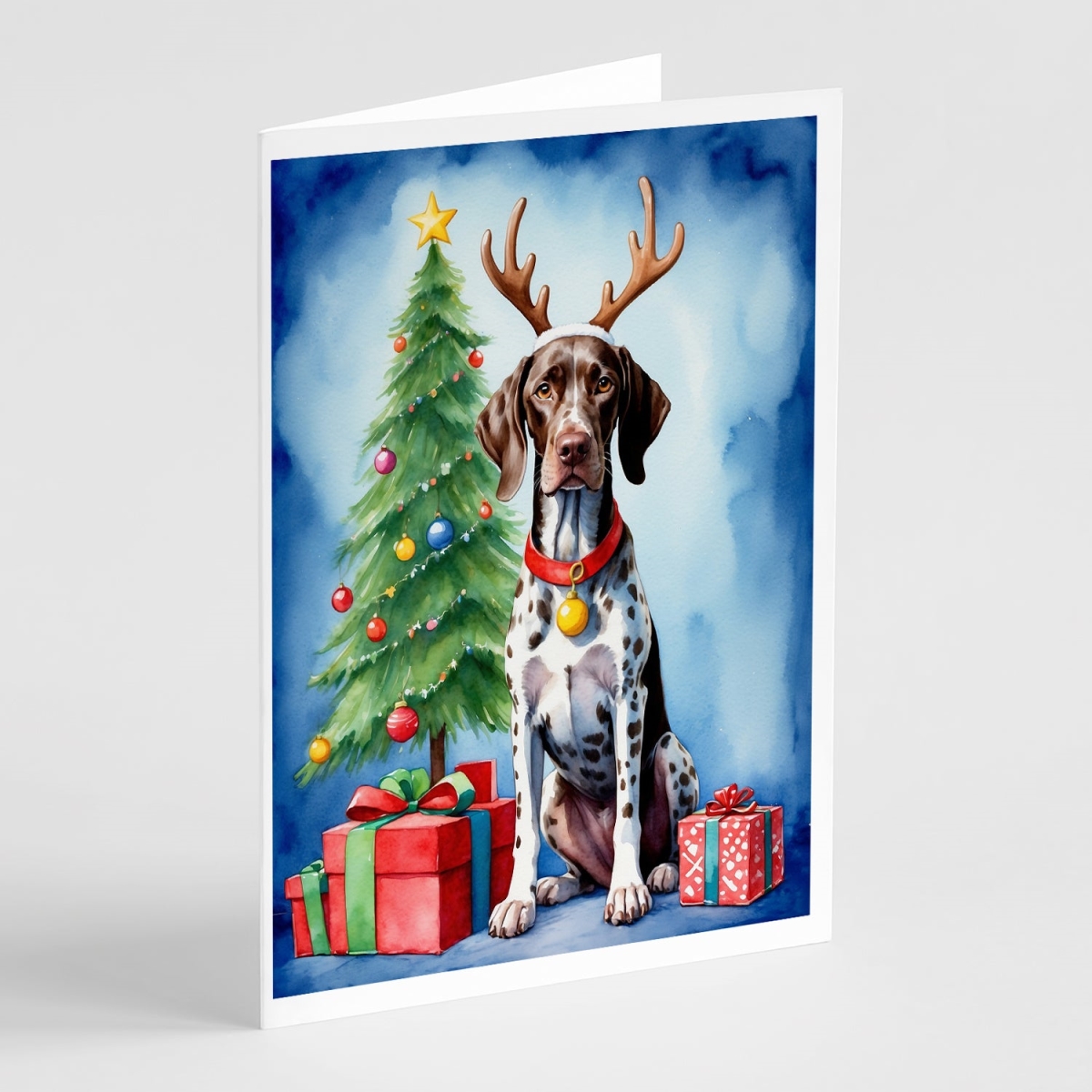 DAC7788GCA7P 5 x 7 in. German Shorthaired Pointer Christmas Reindeer Greeting Cards, Pack of 8