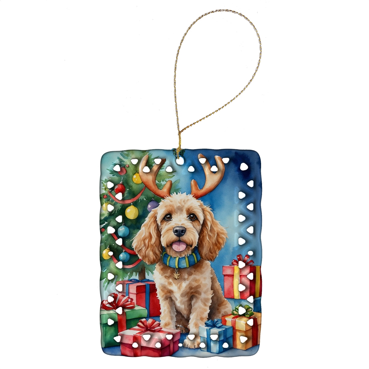 DAC7760CO2 3.4 x 2.6 in. Cockapoo Christmas Reindeer Porcelain Ornament