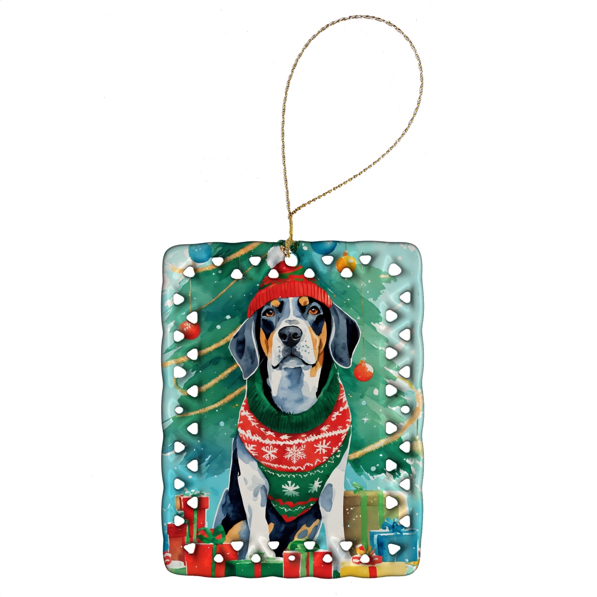 DAC3376CO2 3.4 x 2.6 in. Bluetick Coonhound Christmas Porcelain Ornament