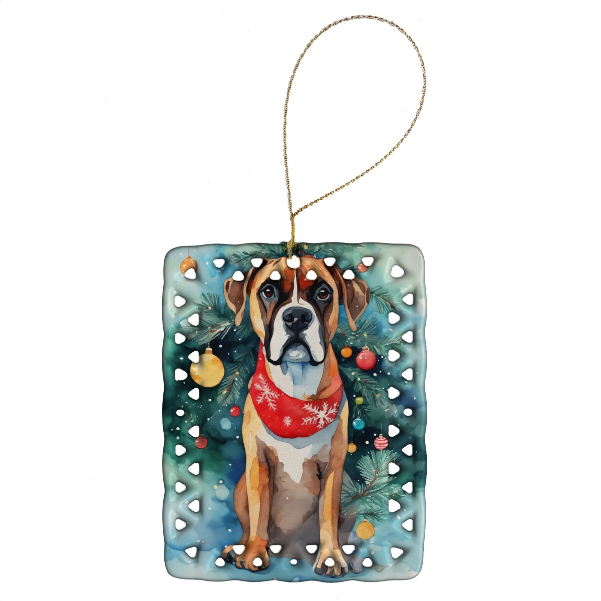 DAC3390CO2 3.4 x 2.6 in. Boxer Christmas Porcelain Ornament