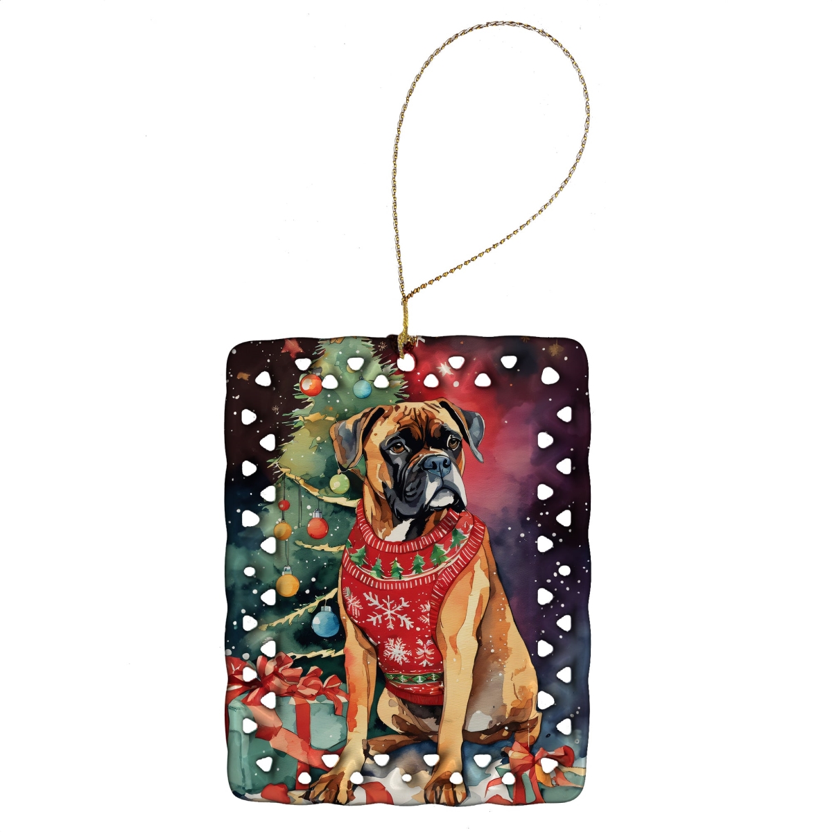 DAC3391CO2 3.4 x 2.6 in. Boxer Christmas Porcelain Ornament