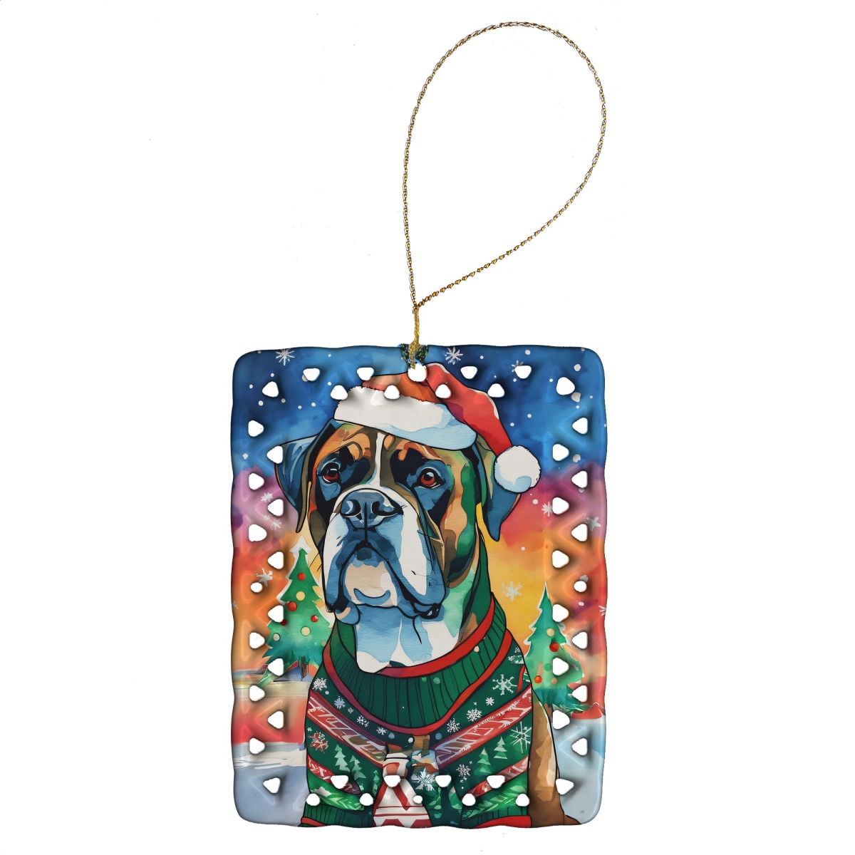 DAC3392CO2 3.4 x 2.6 in. Boxer Christmas Porcelain Ornament
