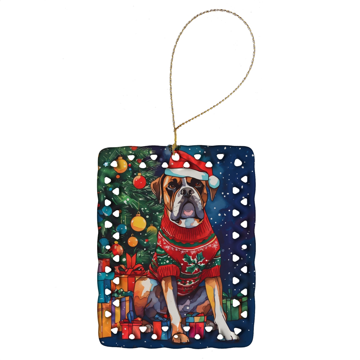 DAC3393CO2 3.4 x 2.6 in. Boxer Christmas Porcelain Ornament