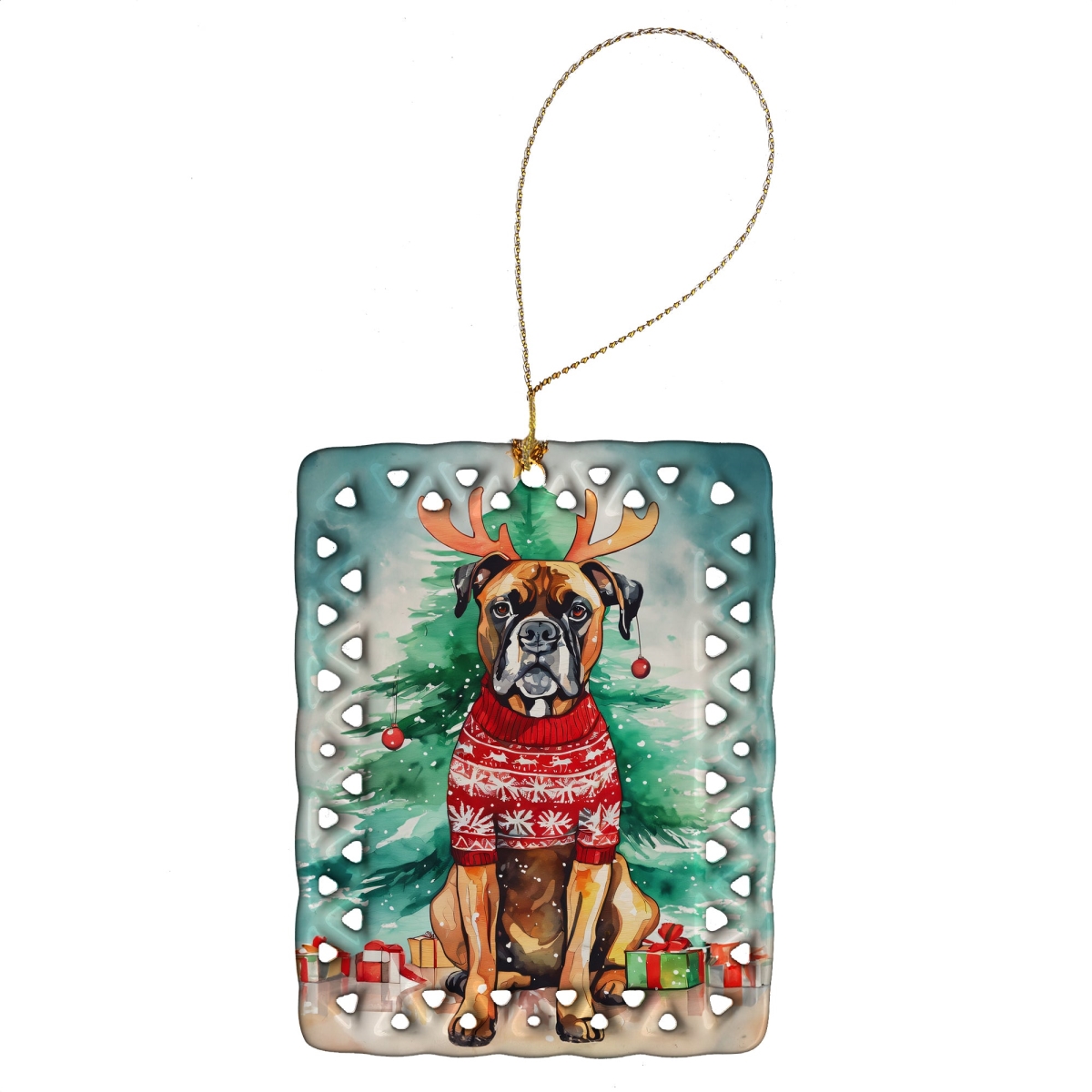 DAC3394CO2 3.4 x 2.6 in. Boxer Christmas Porcelain Ornament