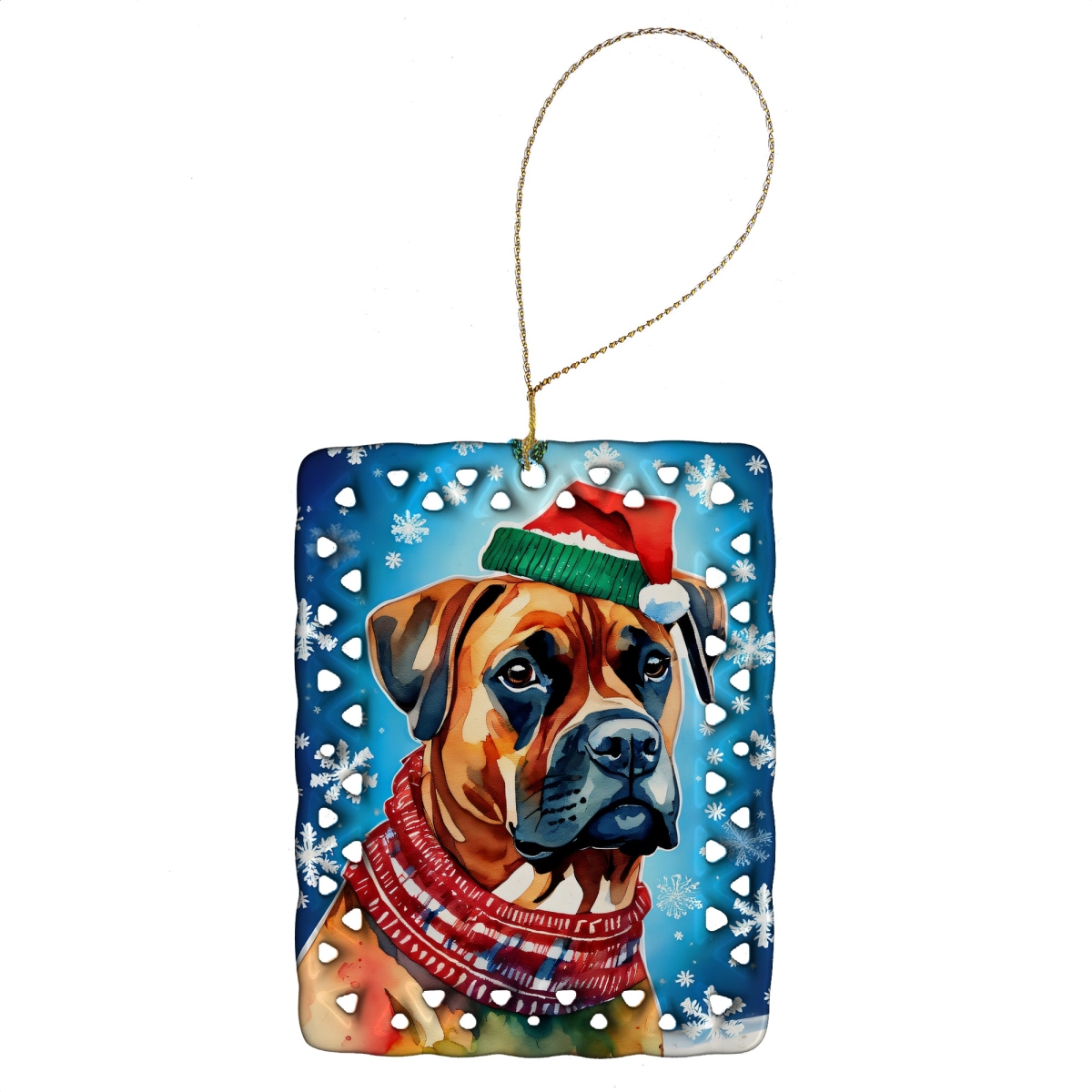 DAC3396CO2 3.4 x 2.6 in. Boxer Christmas Porcelain Ornament