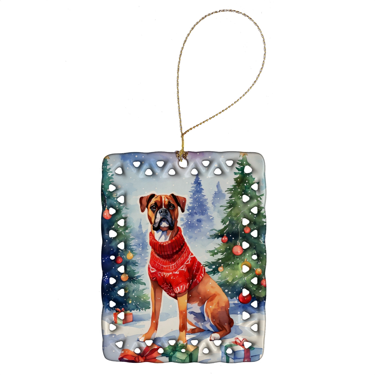 DAC3397CO2 3.4 x 2.6 in. Boxer Christmas Porcelain Ornament