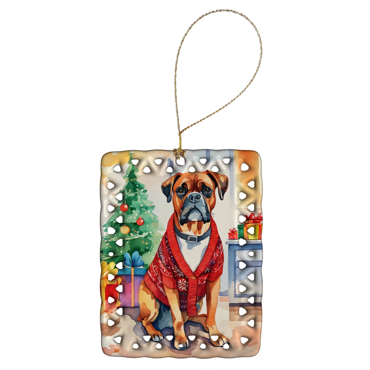 DAC3398CO2 3.4 x 2.6 in. Boxer Christmas Porcelain Ornament