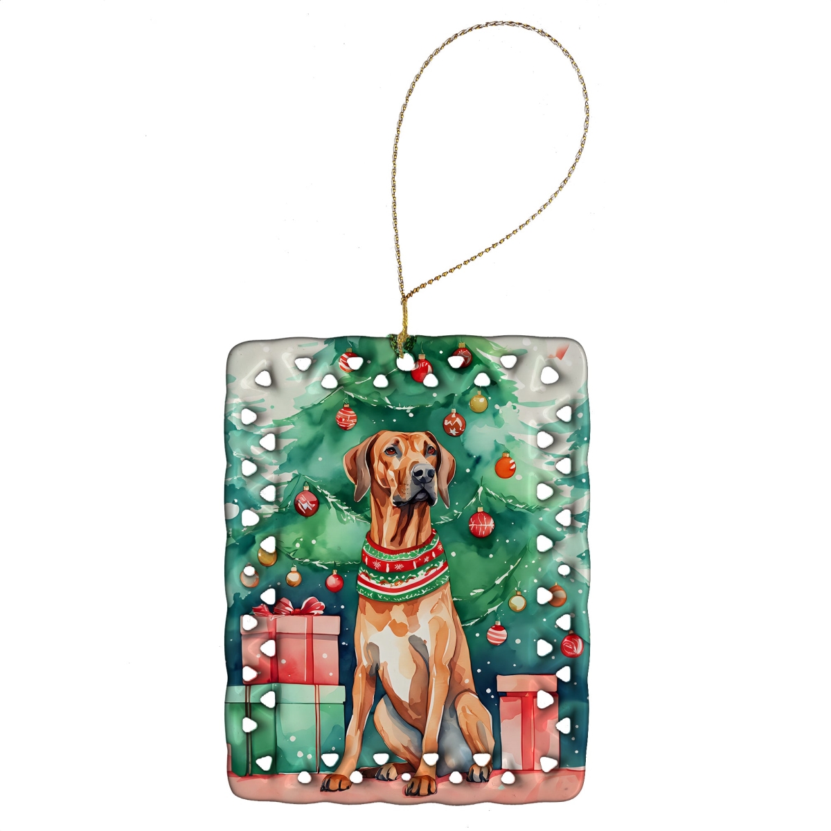 DAC3604CO2 3.4 x 2.6 in. Rhodesian Ridgeback Christmas Porcelain Ornament