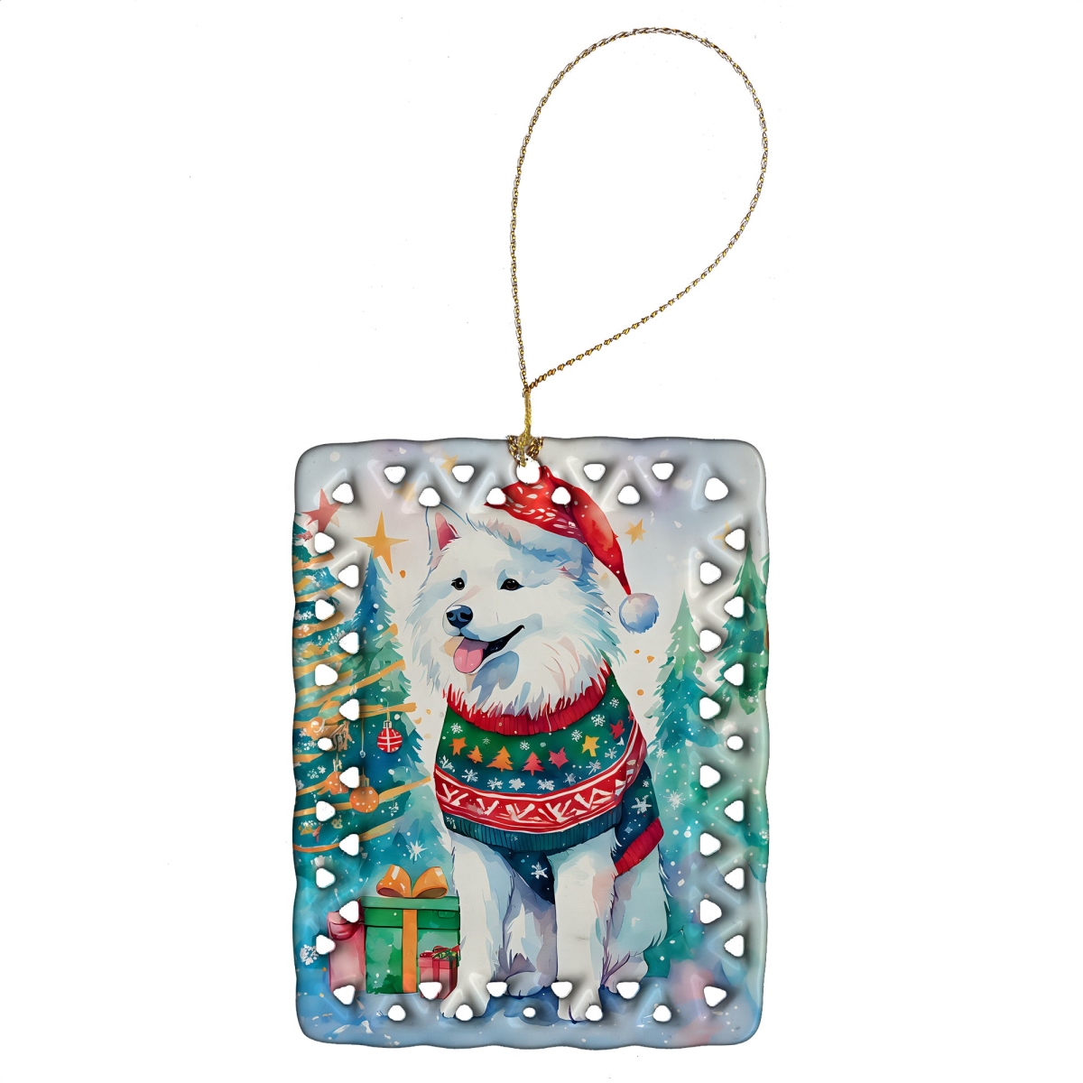 DAC3622CO2 3.4 x 2.6 in. Samoyed Christmas Porcelain Ornament
