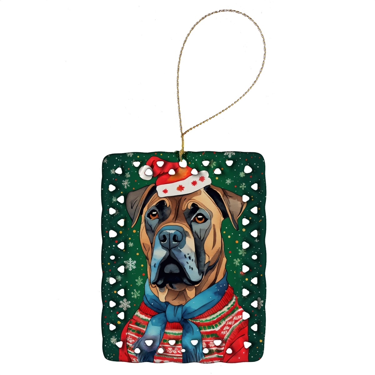 DAC3404CO2 3.4 x 2.6 in. Cane Corso Christmas Porcelain Ornament