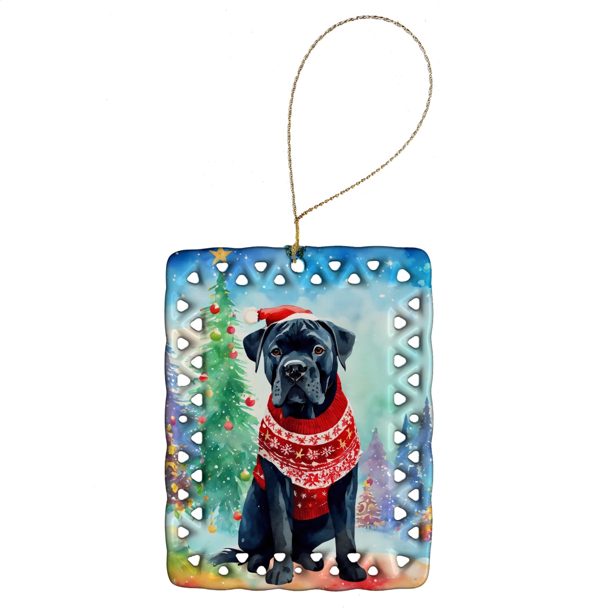 DAC3406CO2 3.4 x 2.6 in. Cane Corso Christmas Porcelain Ornament