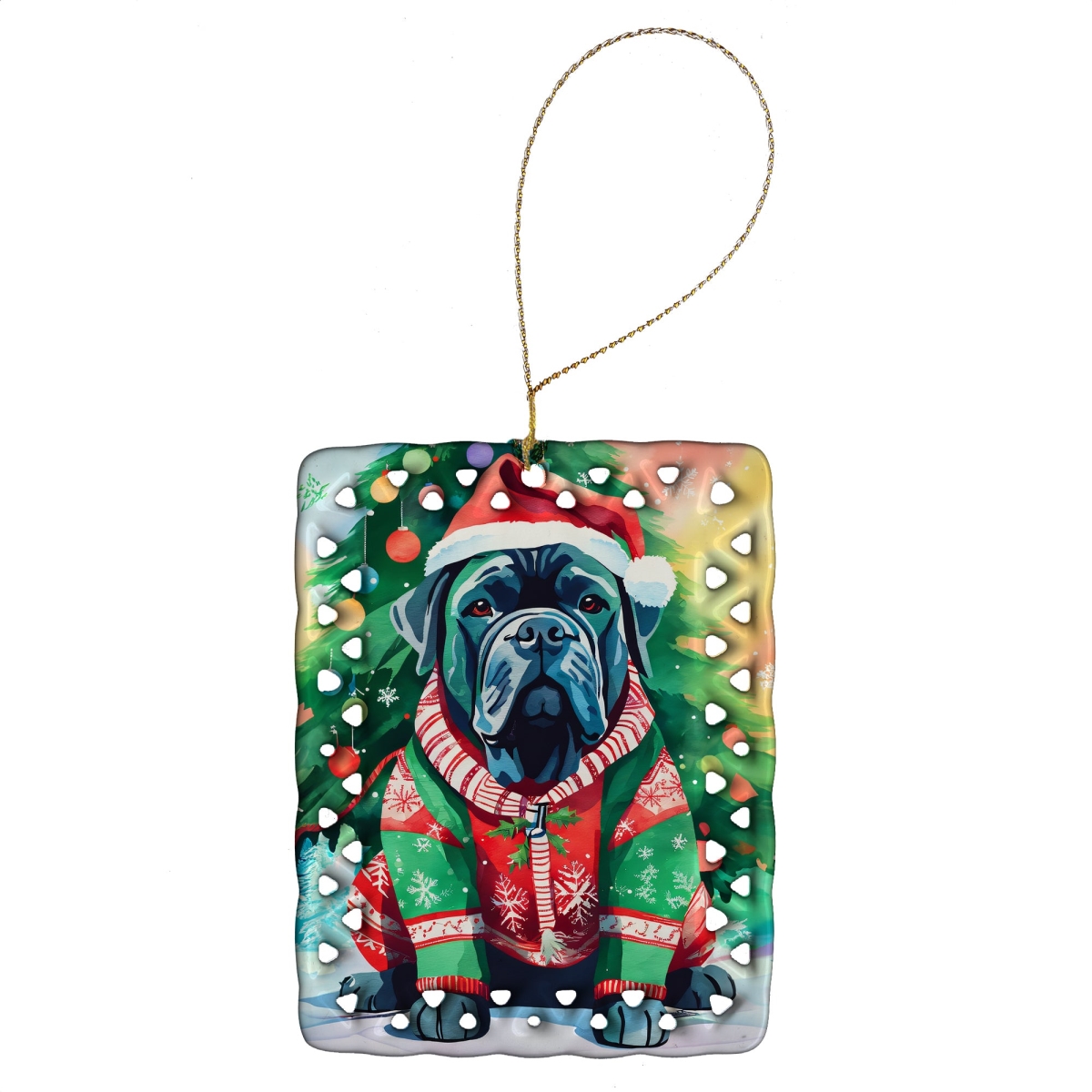 DAC3408CO2 3.4 x 2.6 in. Cane Corso Christmas Porcelain Ornament