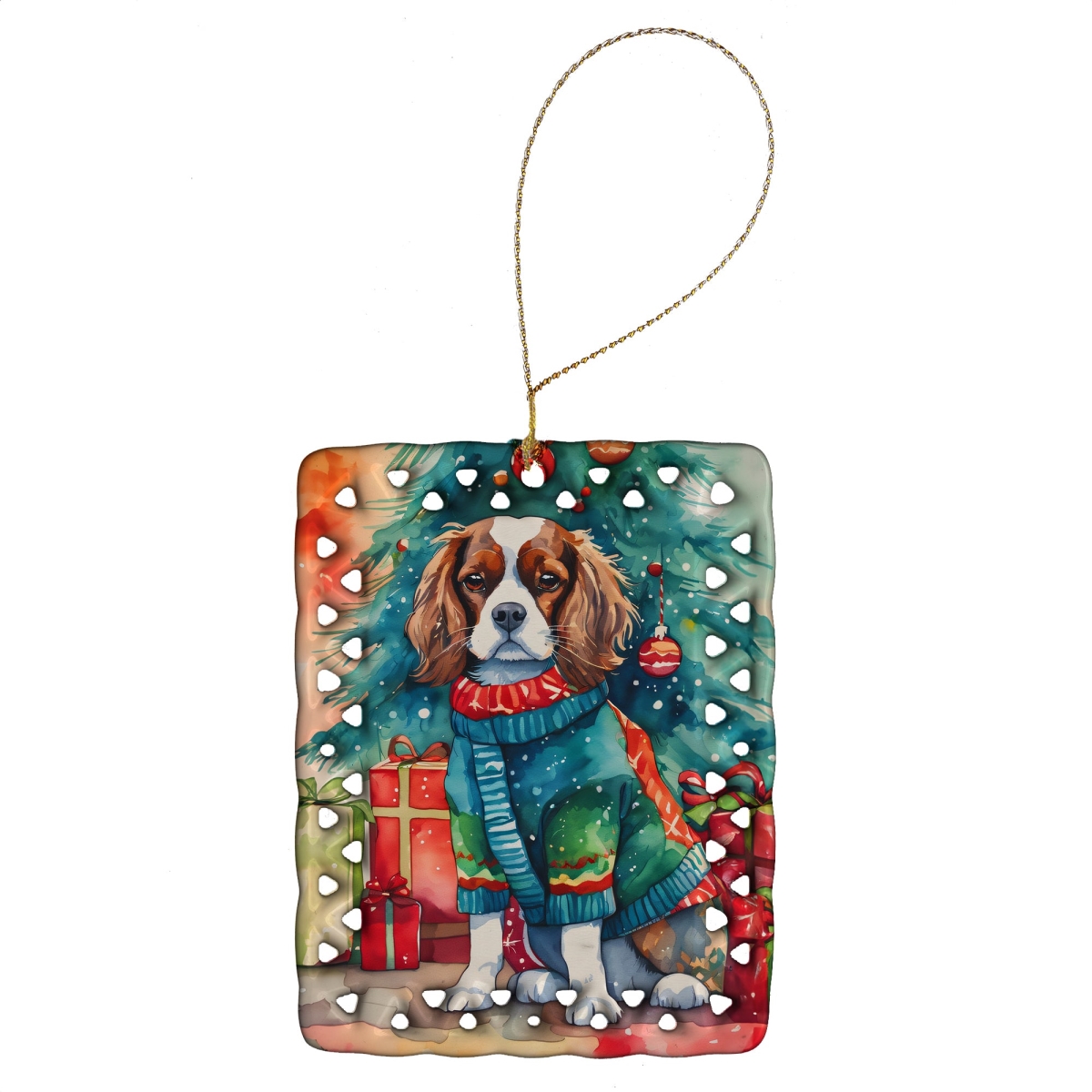 DAC3412CO2 3.4 x 2.6 in. Cavalier Spaniel Christmas Porcelain Ornament