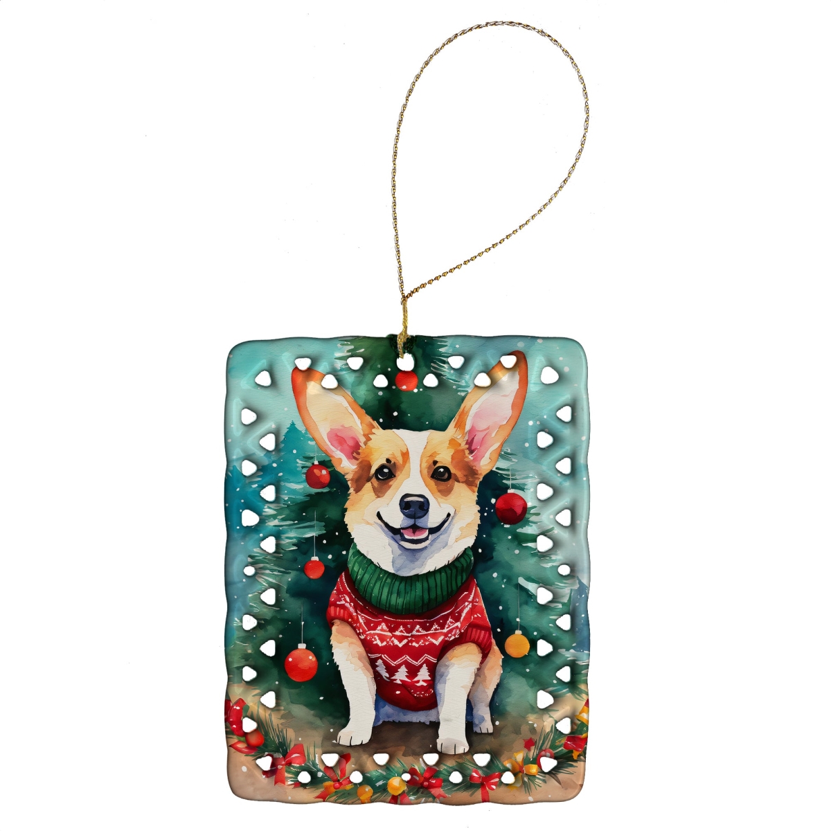 DAC3429CO2 3.4 x 2.6 in. Corgi Christmas Porcelain Ornament